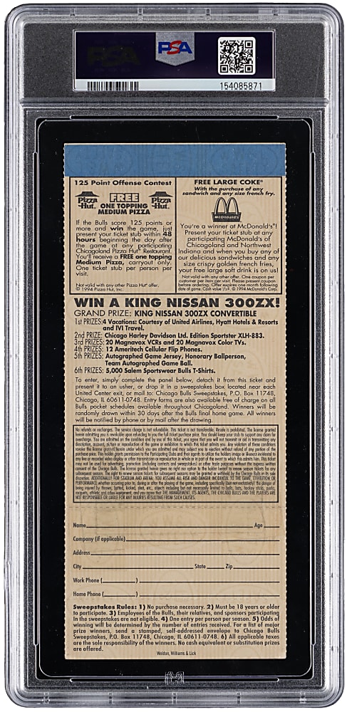 1995 Michael Jordan and Alonzo Mourning Dual-Signed Full Ticket - PSA/DNA Authentic with Jordan Wears #45 Noted
