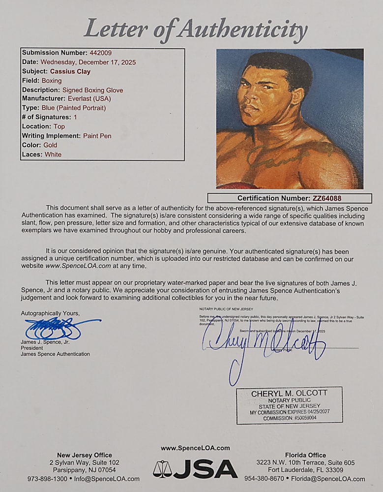 Incredible Cassius Clay Signed Hand-Painted Limited-Edition Art Glove - Full JSA LOA
