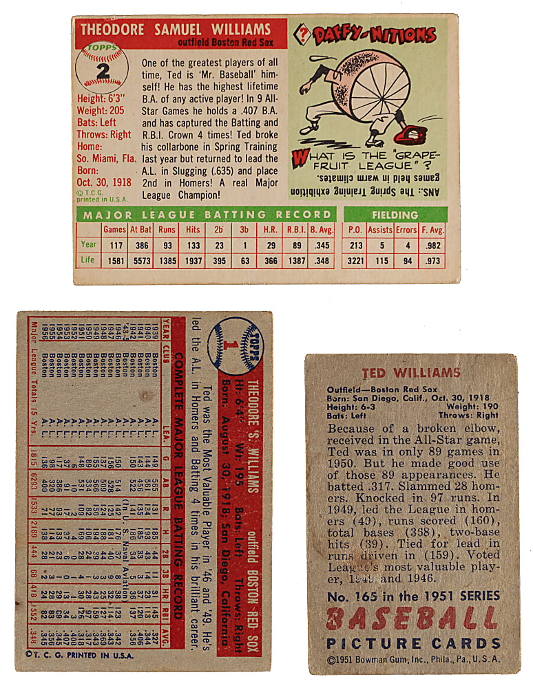 1951-1957 Topps & Bowman Ted Williams Trio