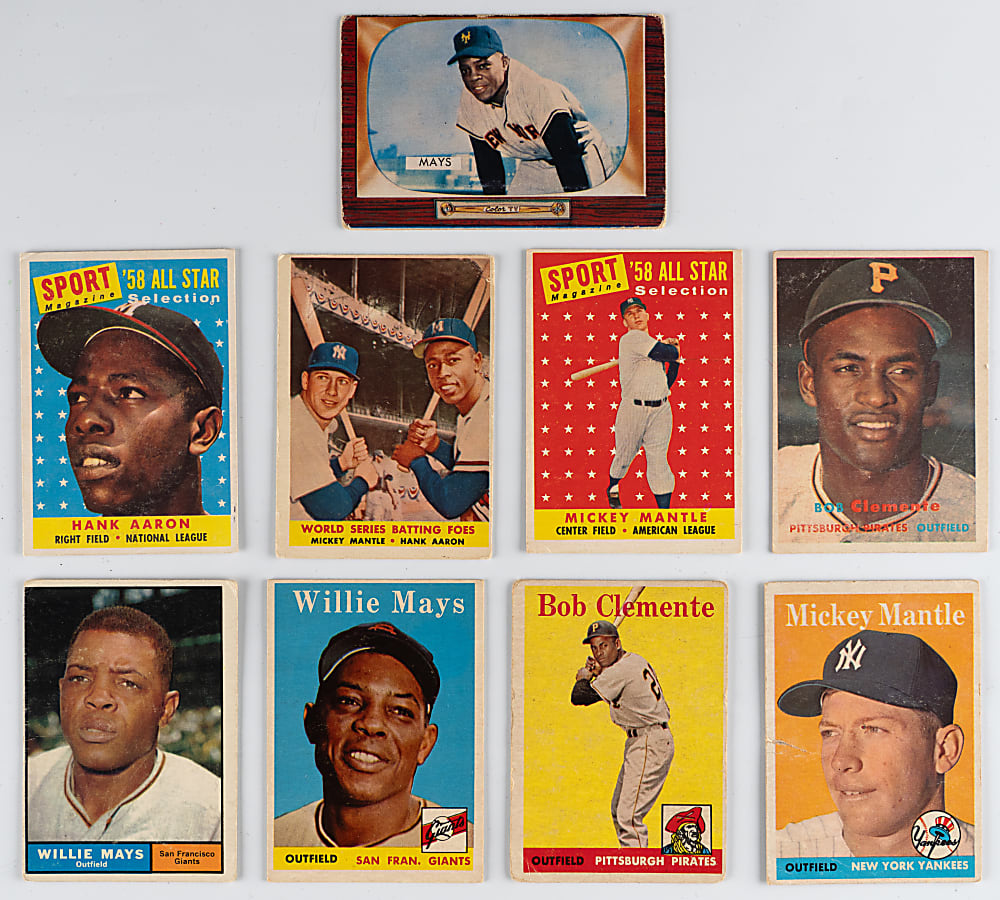 1955-1961 Topps & Bowman Hall of Fame Superstars (9) with Aaron, Clemente, Mantle & Mays