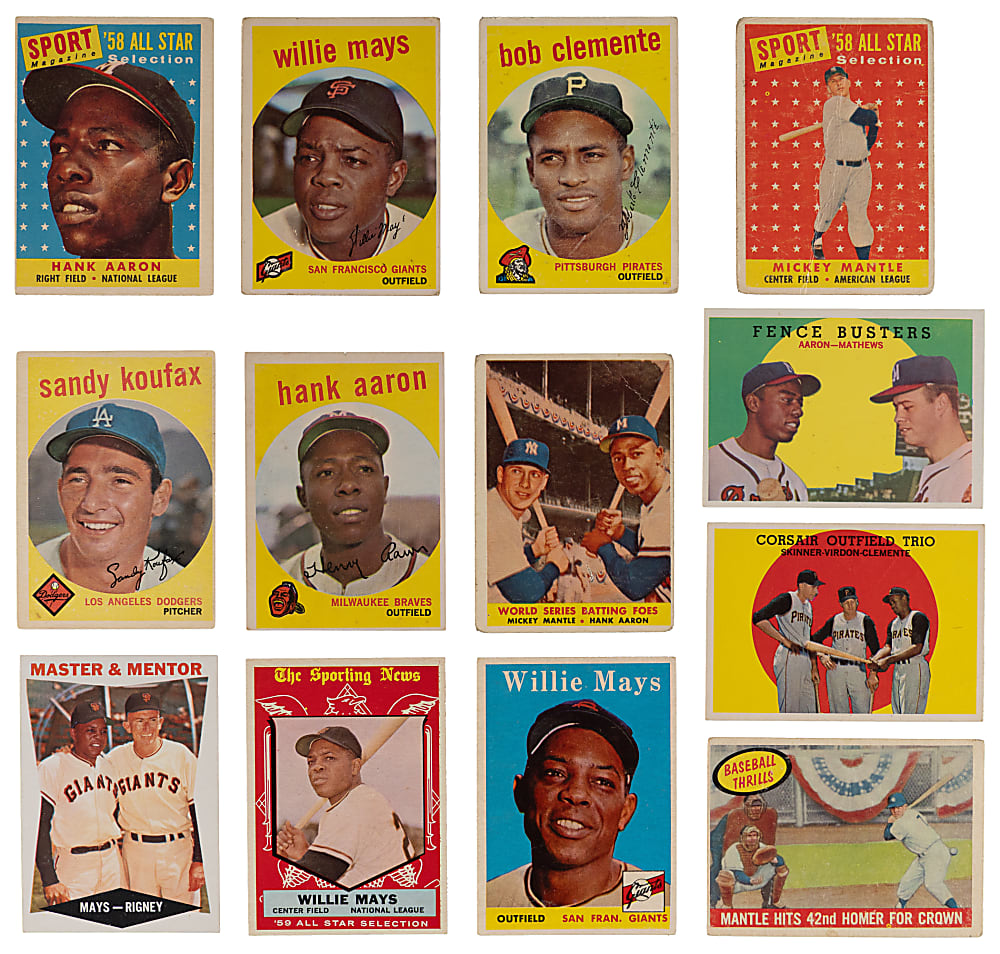 1958-1960 Topps Hall of Fame Superstar Collection (13) with Aaron, Clemente, Koufax, Mantle & Mays