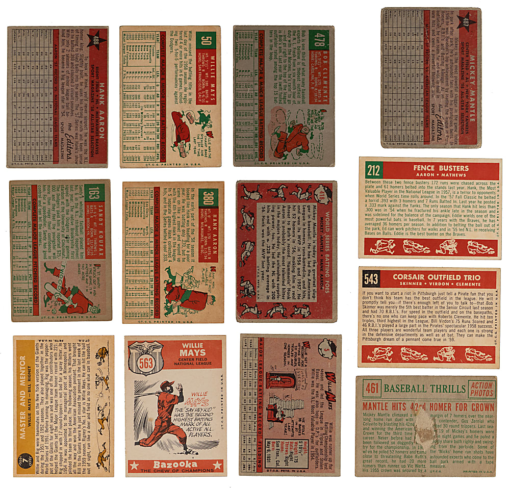 1958-1960 Topps Hall of Fame Superstar Collection (13) with Aaron, Clemente, Koufax, Mantle & Mays