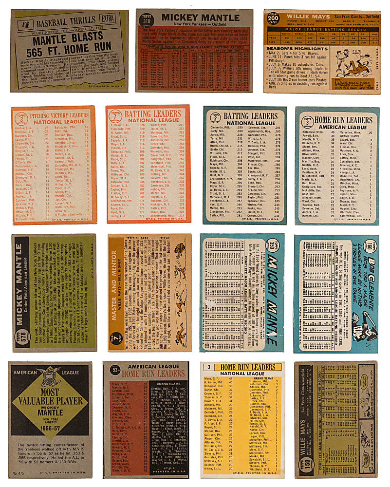 1960-1965 Topps Hall of Fame Superstar Group (15) with (7) Mickey Mantle