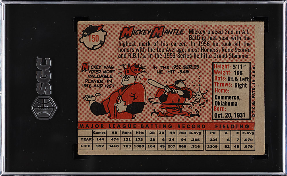 1958 Topps #150 Mickey Mantle SGC VG+ 3.5