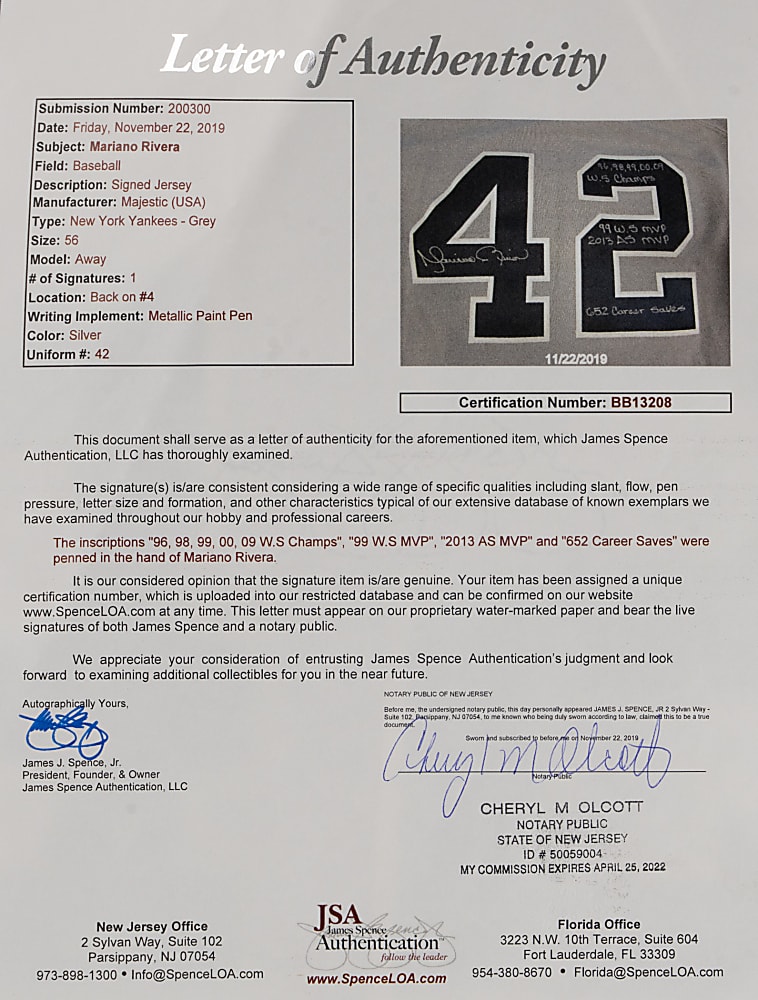 Mariano Rivera Possibly Unique Signed New York Yankees Jersey with Extensive Inscriptions - Full JSA