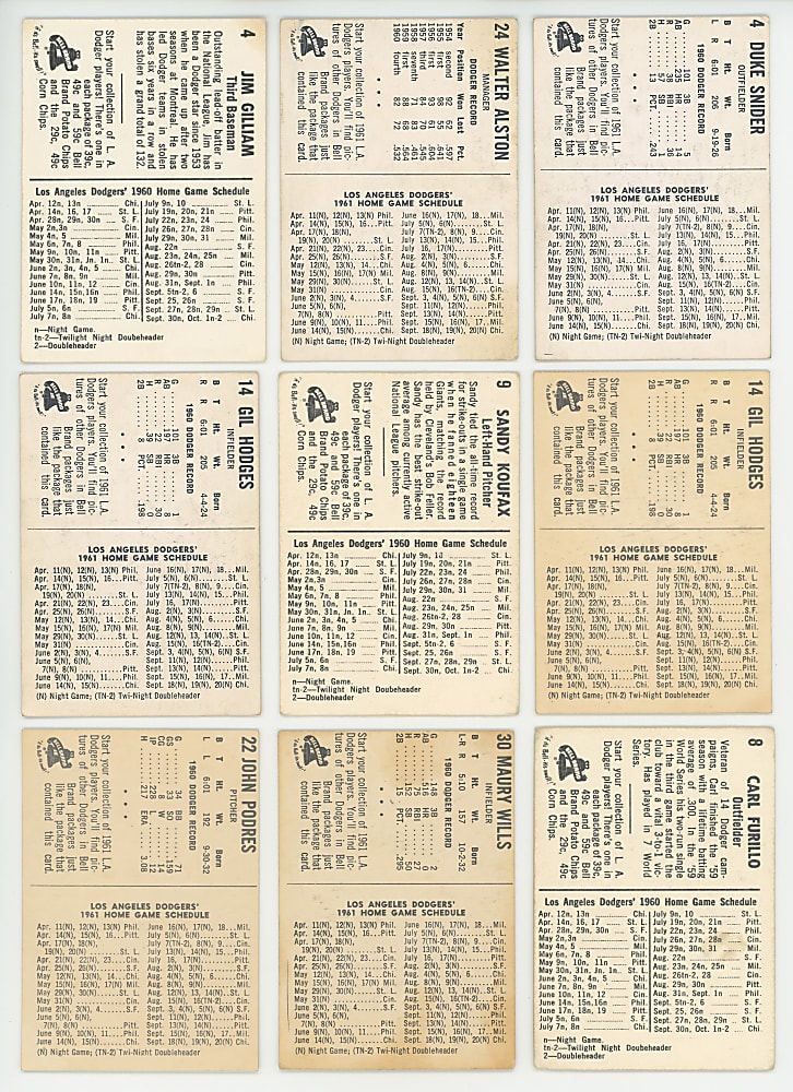 1960 & 1961 Bell Brand Los Angeles Dodgers Collection (47) with Near Complete Sets
