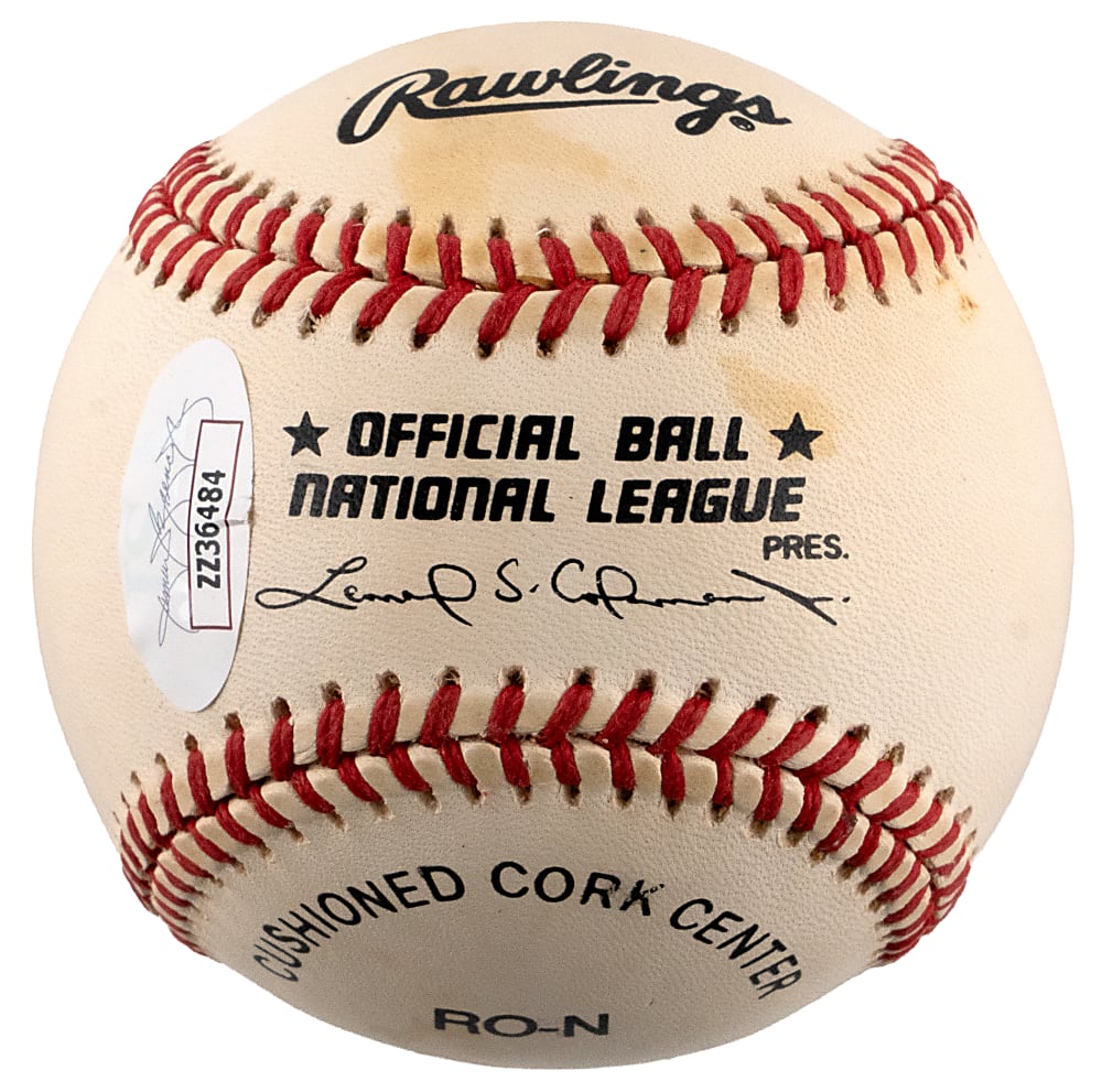 Hank Aaron & Al Downing Dual-Signed ONL/Coleman Baseball with "#755, 4/8/74" Inscriptions - JSA LOA