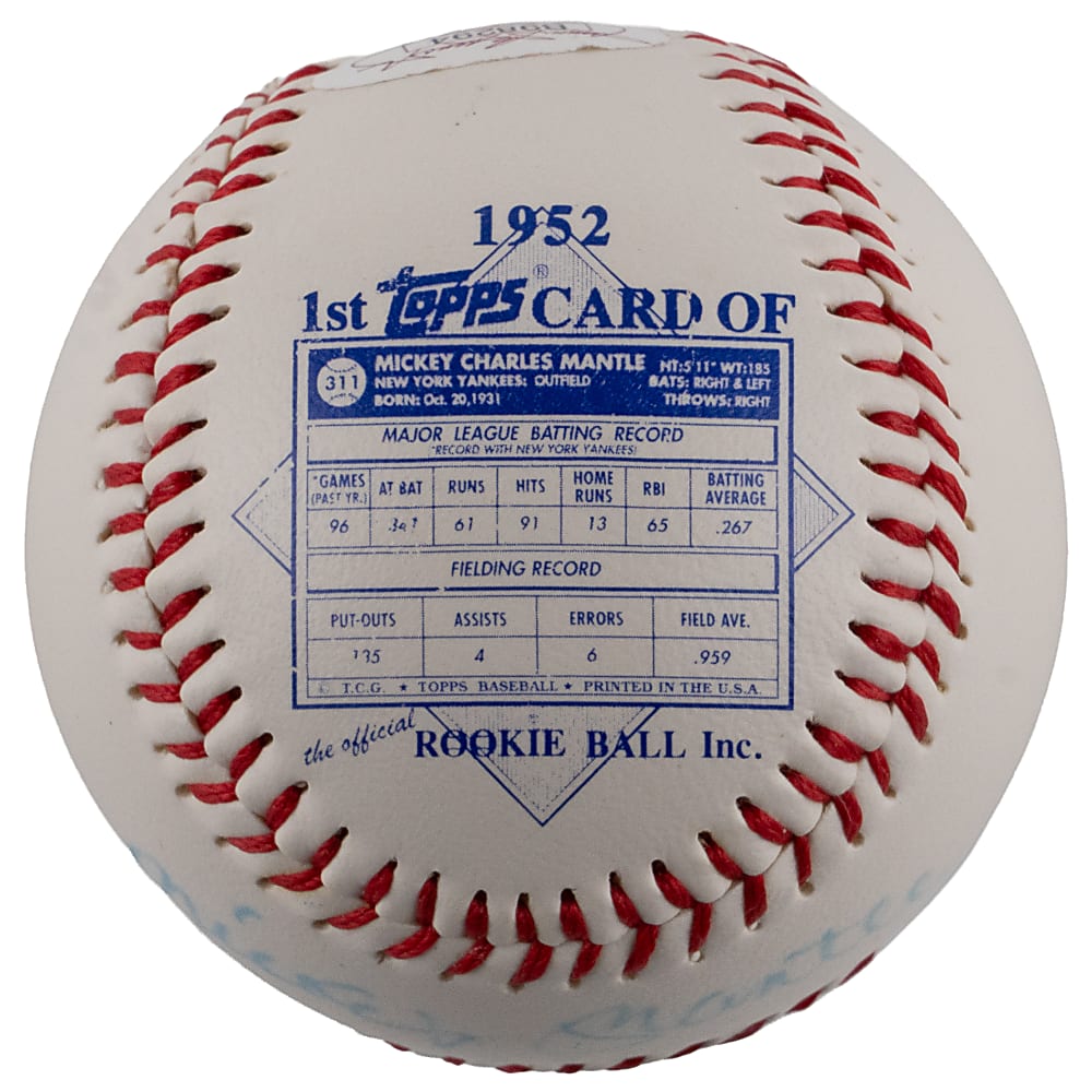Mickey Mantle Signed First Edition "Rookie Ball" with 1952 Topps Baseball Card Photo - JSA LOA