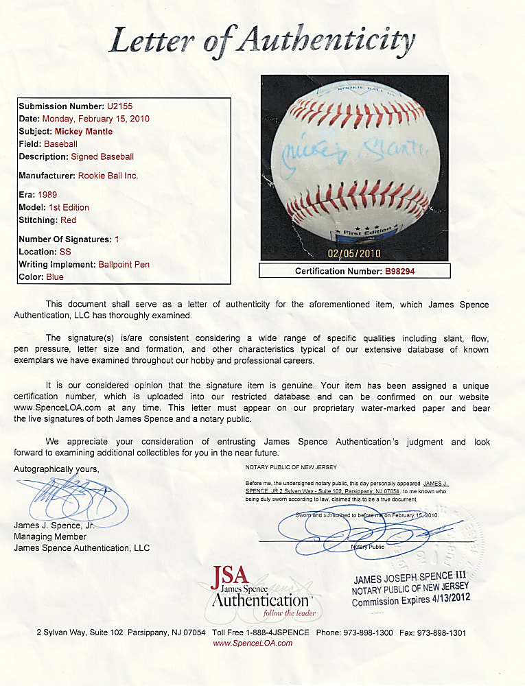 Mickey Mantle Signed First Edition "Rookie Ball" with 1952 Topps Baseball Card Photo - JSA LOA