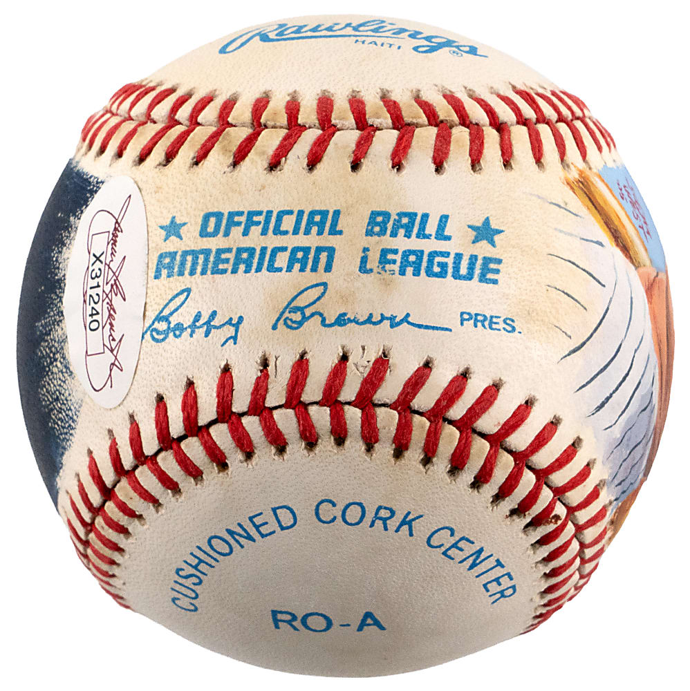 Mickey Mantle Single-Signed Hand-Painted Portrait Brown/OAL Baseball by Artist Scott West - JSA LOA