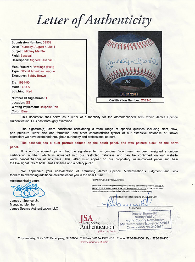 Mickey Mantle Single-Signed Hand-Painted Portrait Brown/OAL Baseball by Artist Scott West - JSA LOA