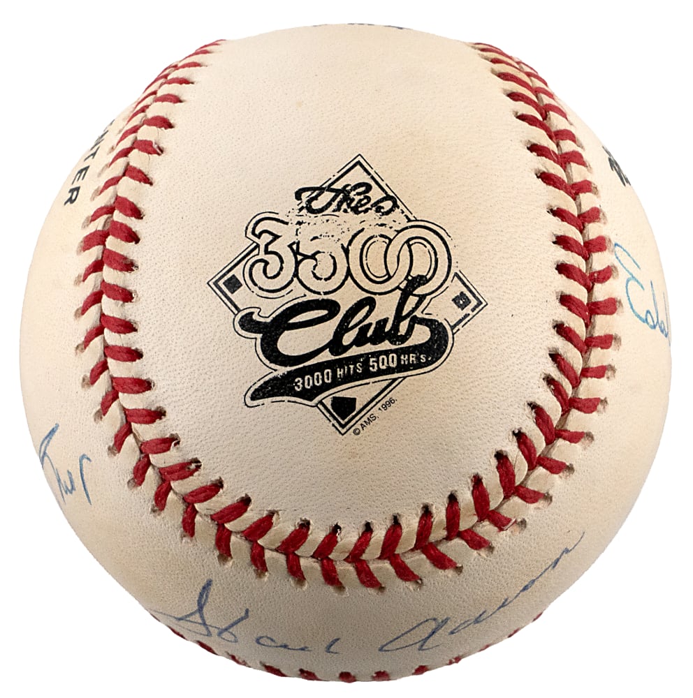 3500 Club Signed White/ONL Baseball with Hank Aaron, Willie Mays & Eddie Murray (LE #29/350) - JSA LOA