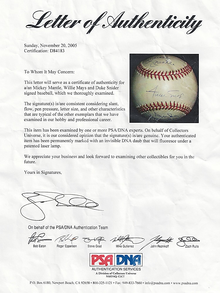 "Willie, Mickey & The Duke" Triple-Signed ONL/White Baseball - PSA/DNA LOA