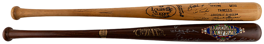 New York Yankees Signed Bat Pair with (19) Including (6) Hall of Famers & (2) Catfish Hunter - Both JSA