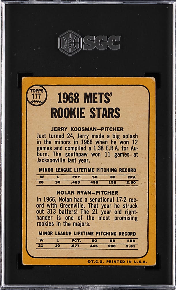 1968 Topps #177 Nolan Ryan Rookie SGC GOOD 2