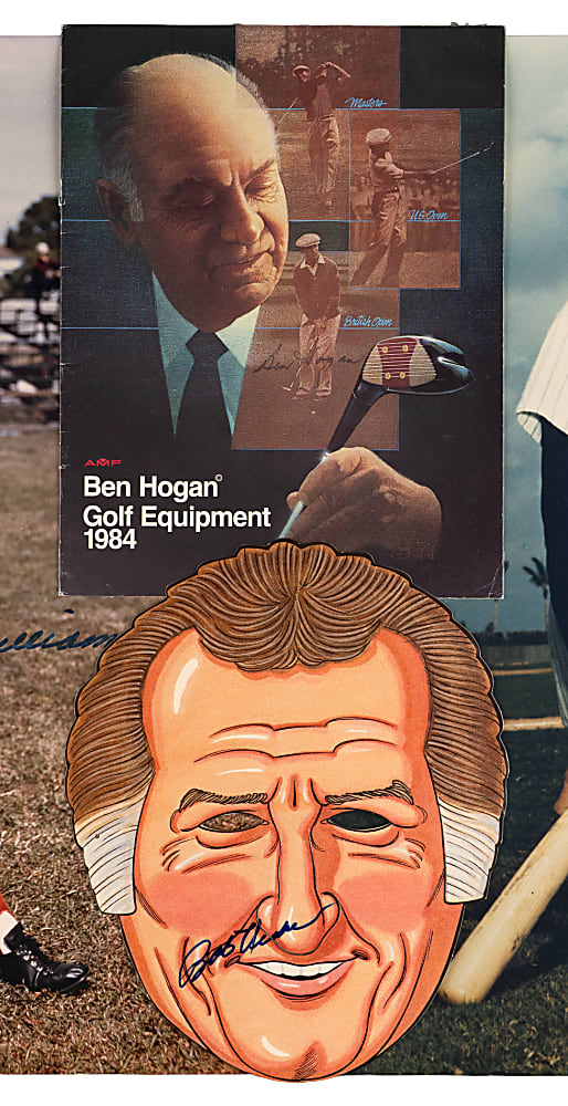 Multi-Sport Signed Quartet with DiMaggio & Williams 16x20 Photos, Uecker Mask & Ben Hogan Program