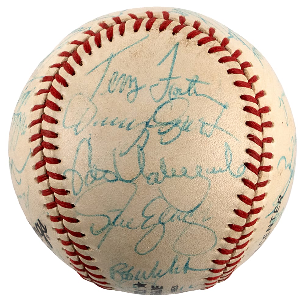 1982 Los Angeles Dodgers Team-Signed ONL/Feeney Baseball with (28) Signatures Including Lasorda, Valenzuela & Garvey Plus Full JSA LOA
