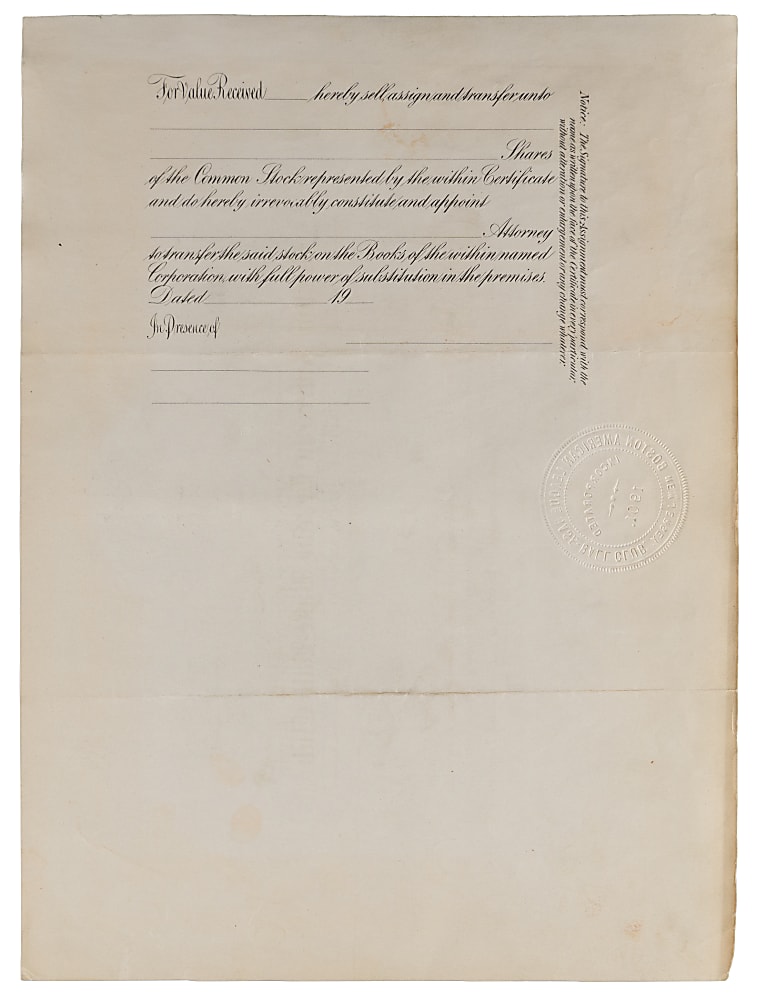 1915 World Champion Boston Red Sox Stock Certificate Twice-Signed by Owner Joseph Lannin