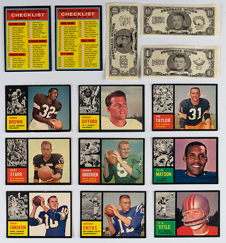 1962 Topps Football Partial Set (135/176) Plus Bucks Starter Set (20/48) with Several Hall of Famers & Rookies