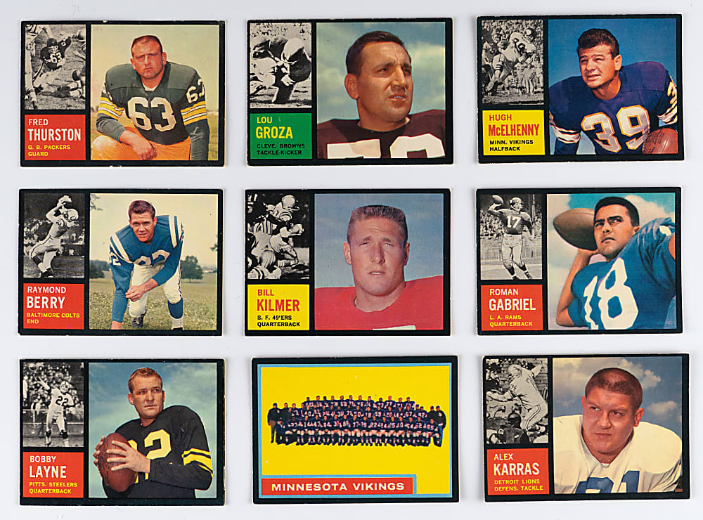 1962 Topps Football Partial Set (135/176) Plus Bucks Starter Set (20/48) with Several Hall of Famers & Rookies