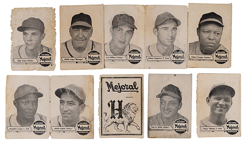 Very Rare 1950-1951 Mejoral Cuban Baseball Booklet Pages Collection (8) Pieces with (22) Total Players Including Tommy Lasorda & Hoyt Wilhelm Rookies