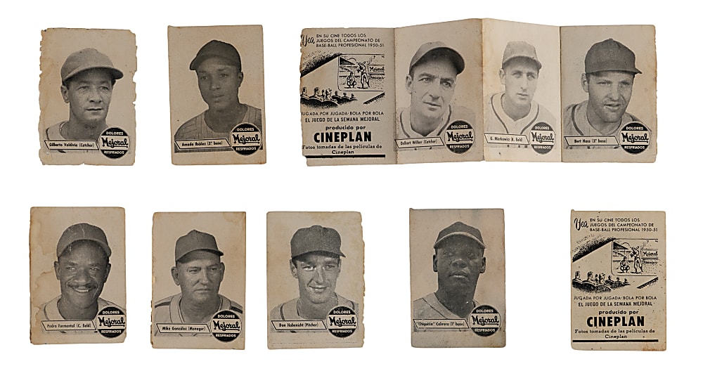 Very Rare 1950-1951 Mejoral Cuban Baseball Booklet Pages Collection (8) Pieces with (22) Total Players Including Tommy Lasorda & Hoyt Wilhelm Rookies