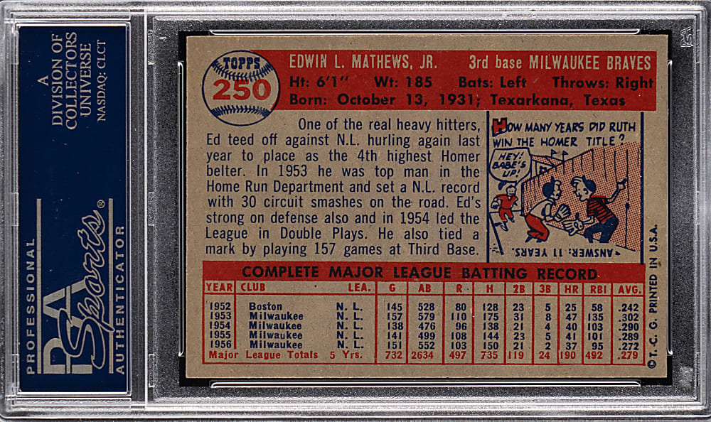 1957 Topps #250 Eddie Mathews PSA NM-MT 8