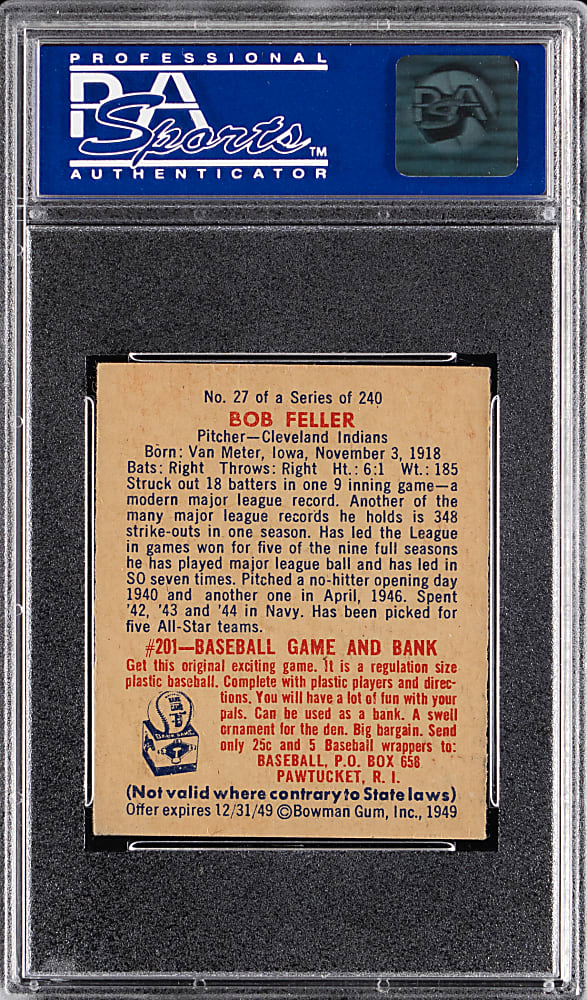 1949 Bowman #27 Bob Feller PSA EX-MT 6