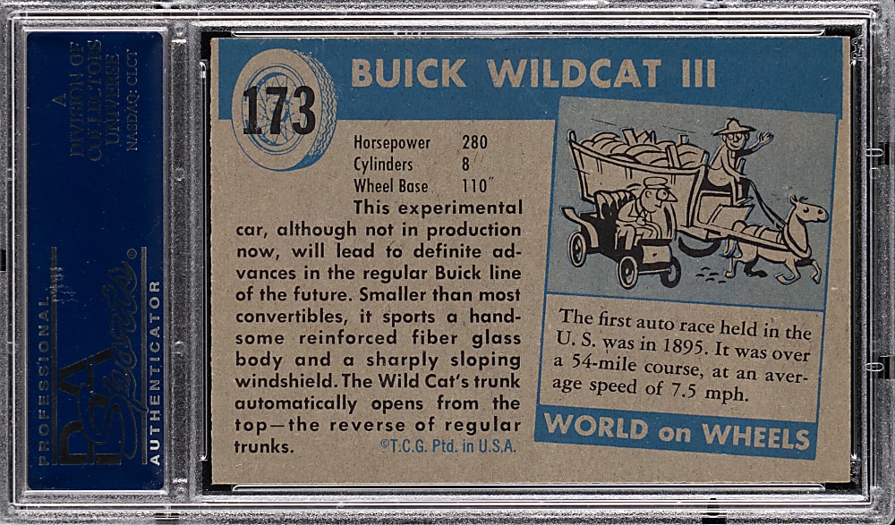 1955 Topps World on Wheels #173 Buick Wildcat III High Number (Blue Back) PSA MINT 9 (Population 2, None Higher)