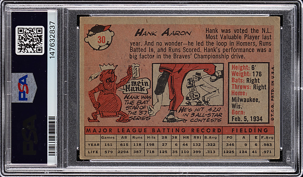 1958 Topps #30 Hank Aaron White Name PSA VG-EX 4