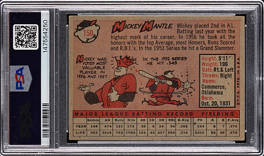 1958 Topps #150 Mickey Mantle PSA GOOD 2