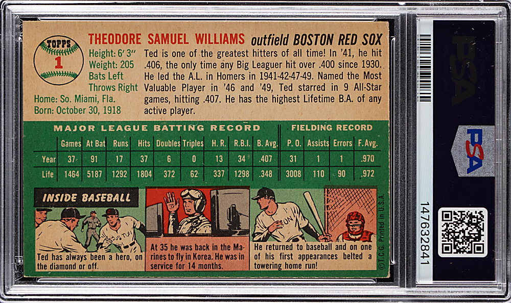 1954 Topps #1 Ted Williams PSA VG 3