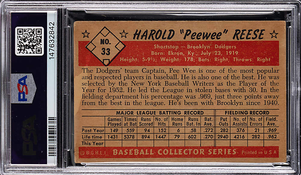 1953 Bowman Color #33 Pee Wee Reese PSA GOOD 2