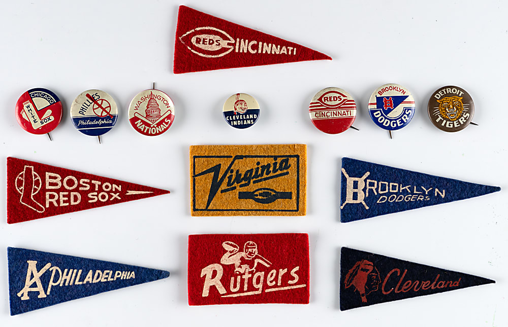 1950 American Nut & Chocolate (and others) Pin & Pennants Collection (14) with (2) Brooklyn Dodgers
