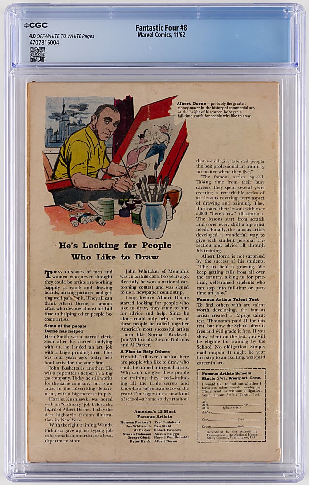1962 Marvel Comics Fantastic Four #8 First Puppet Master - CGC 4.0