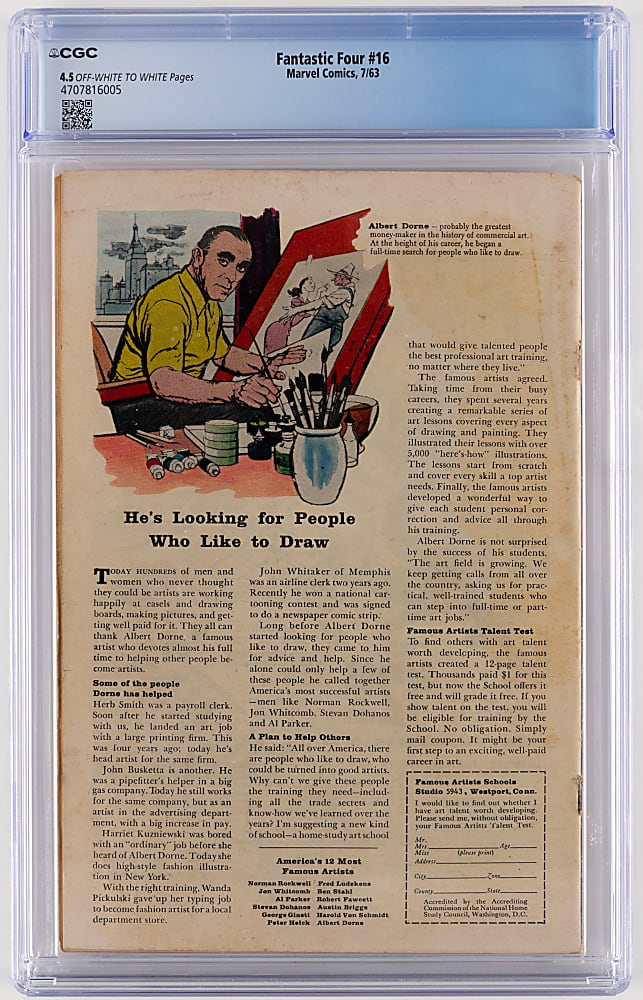 1963 Marvel Comics Fantastic Four #16 First Ant-Man Crossover - CGC 4.5