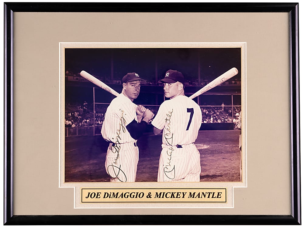Mickey Mantle & Joe DiMaggio Dual-Signed 8x10 Photograph Framed Diaplsy