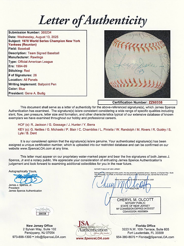 1978 World Champions New York Yankees Reunion Signed Baseball with (26) Including Catfish Hunter & Reggie Jackson - Full JSA LOA