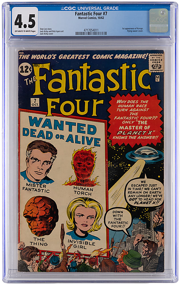 1962 Marvel Comics Fantastic Four #7 First Kurrgo, Flying Saucer Cover - CGC 4.5