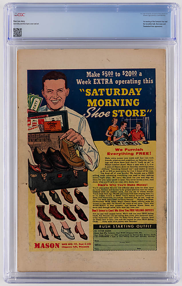 1963 Marvel Comics Fantastic Four #12 First Meeting of Fantastic Four and Incredible Hulk - CGC 5.0