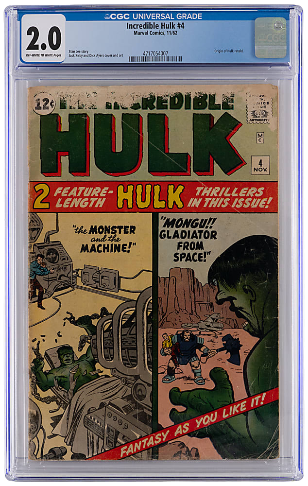 1962 Marvel Comics Incredible Hulk #4 Origin Retold - CGC 2.0