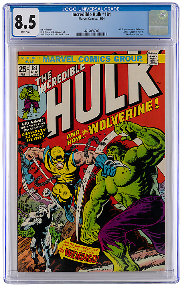 1974 Marvel Comics Incredible Hulk #181 First Full Appearance of Wolverine - CGC 8.5