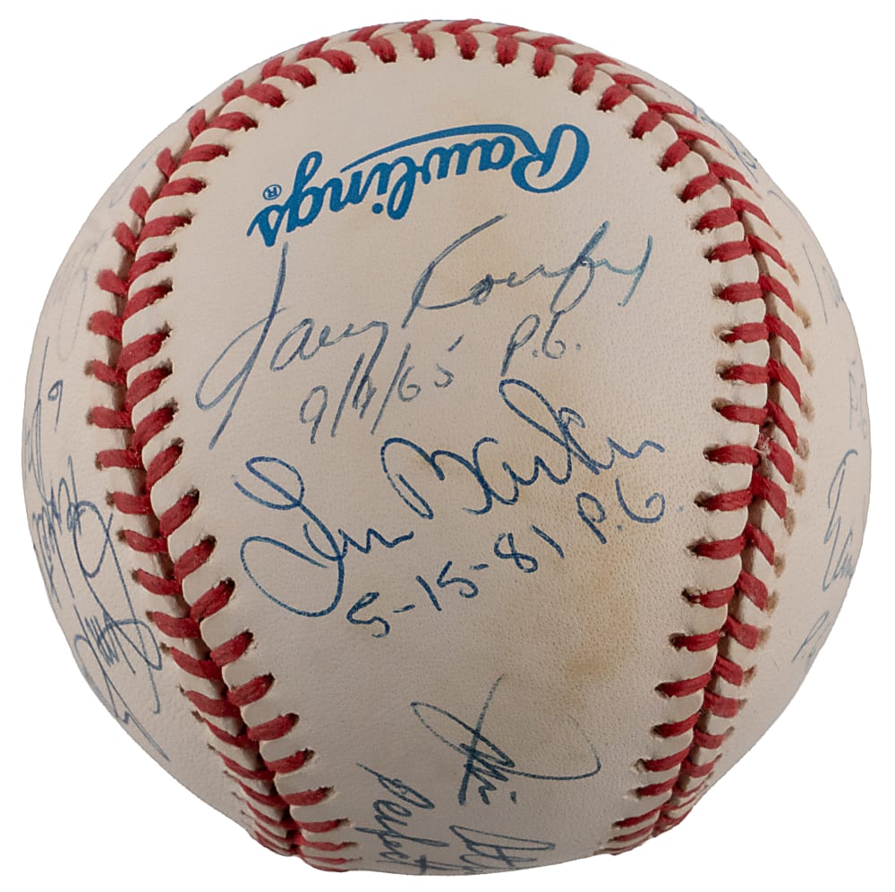 Perfect Game Multi-Signed & Inscribed OAL/Budig Baseball (10) Including Catfish Hunter & Sandy Koufax