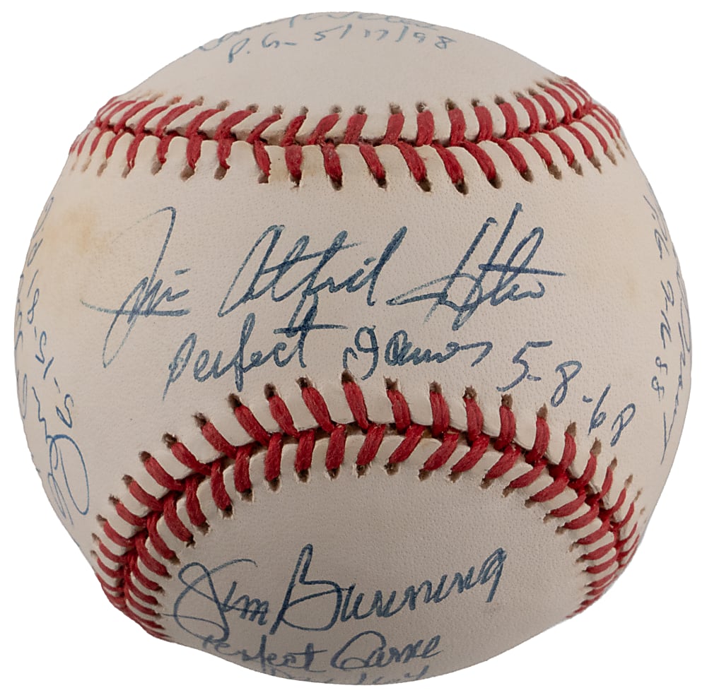 Perfect Game Multi-Signed & Inscribed OAL/Budig Baseball (10) Including Catfish Hunter & Sandy Koufax