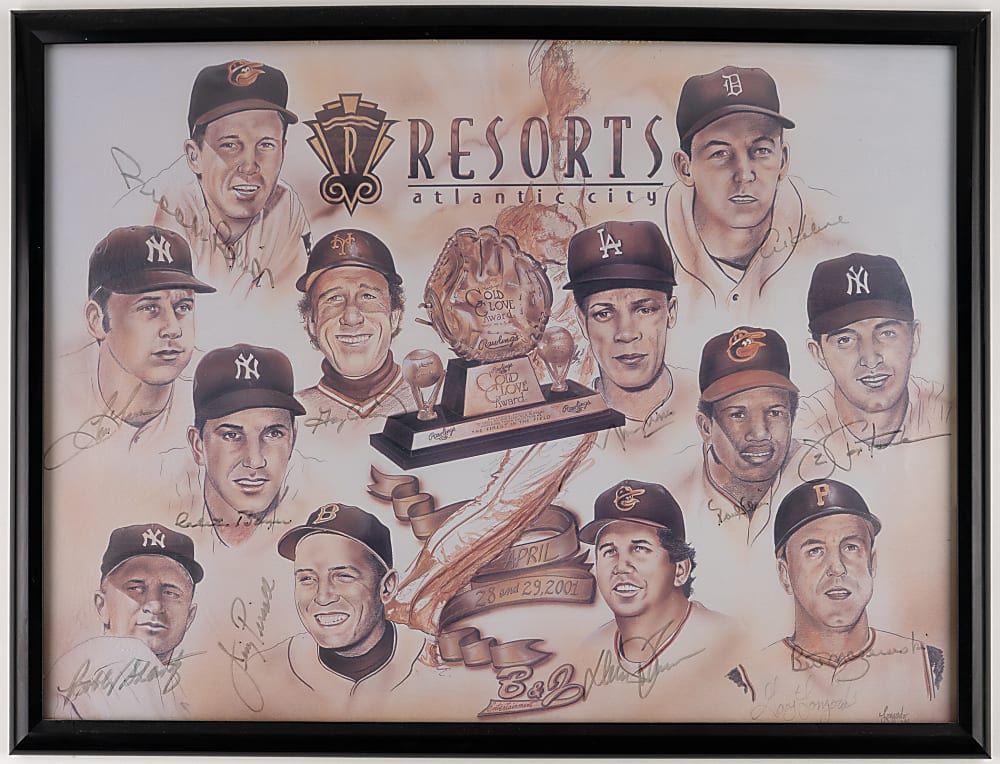 Multi-Signed Baseball & Framed Photos Quartet with (21) Signatures Including Aaron, Bonds & Mays