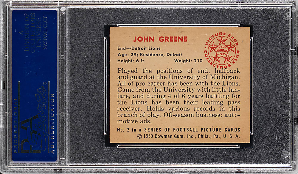 1950 Bowman Football #2 John Greene PSA NM-MT 8 - Only (2) Graded Higher!