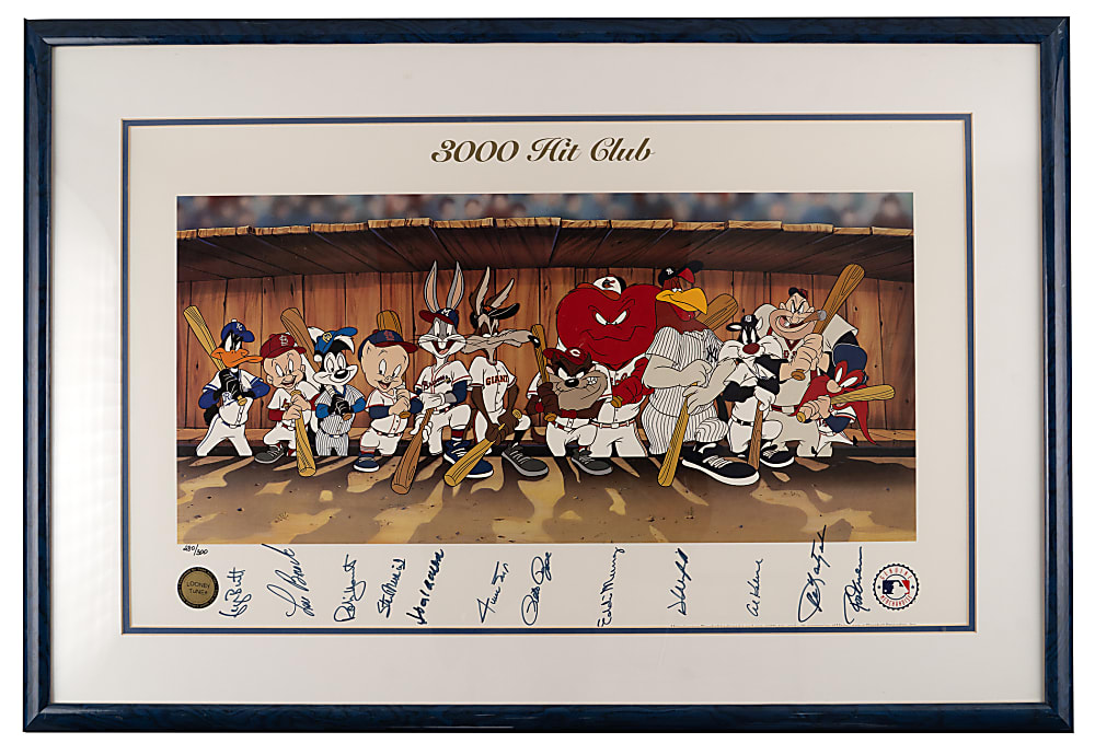 Multi-Signed Looney Tunes 3000 Hit Club Limited Edition Print in Framed Display with Rose, Aaron & Mays