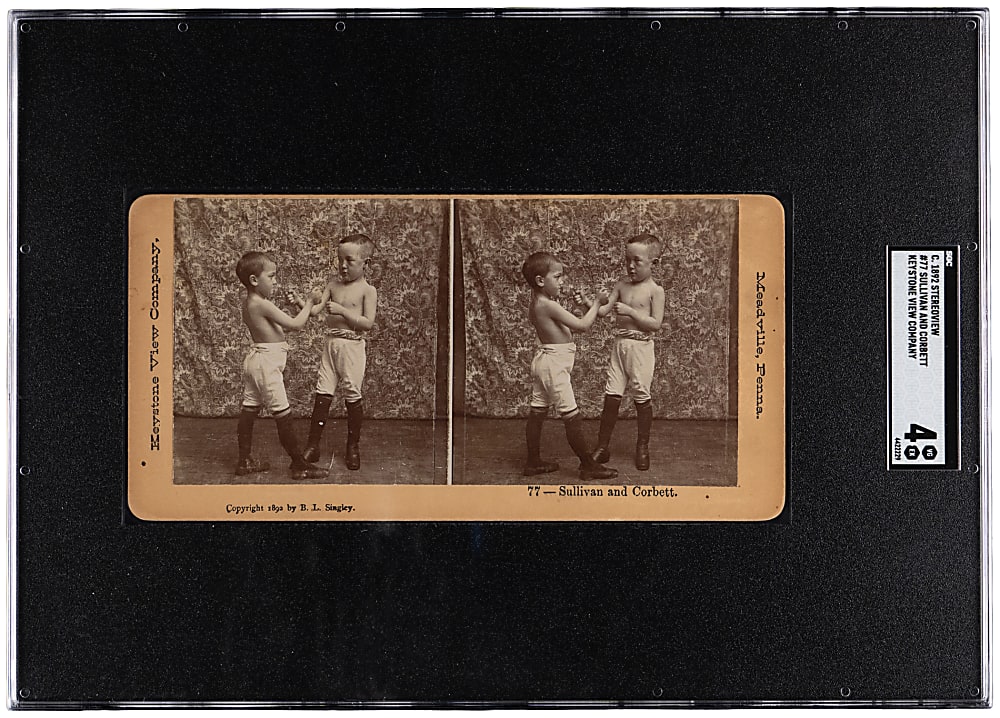 Circa 1892 Stereoview/Keystone View Company #77 John L. Sullivan and Jim Corbett SGC VG/EX 4