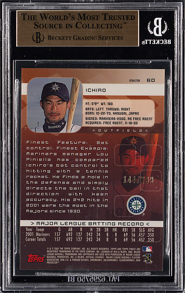 2002 Topps Finest #60 Ichiro Suzuki XFractors #/299 BGS PRISTINE 10 - Population 1