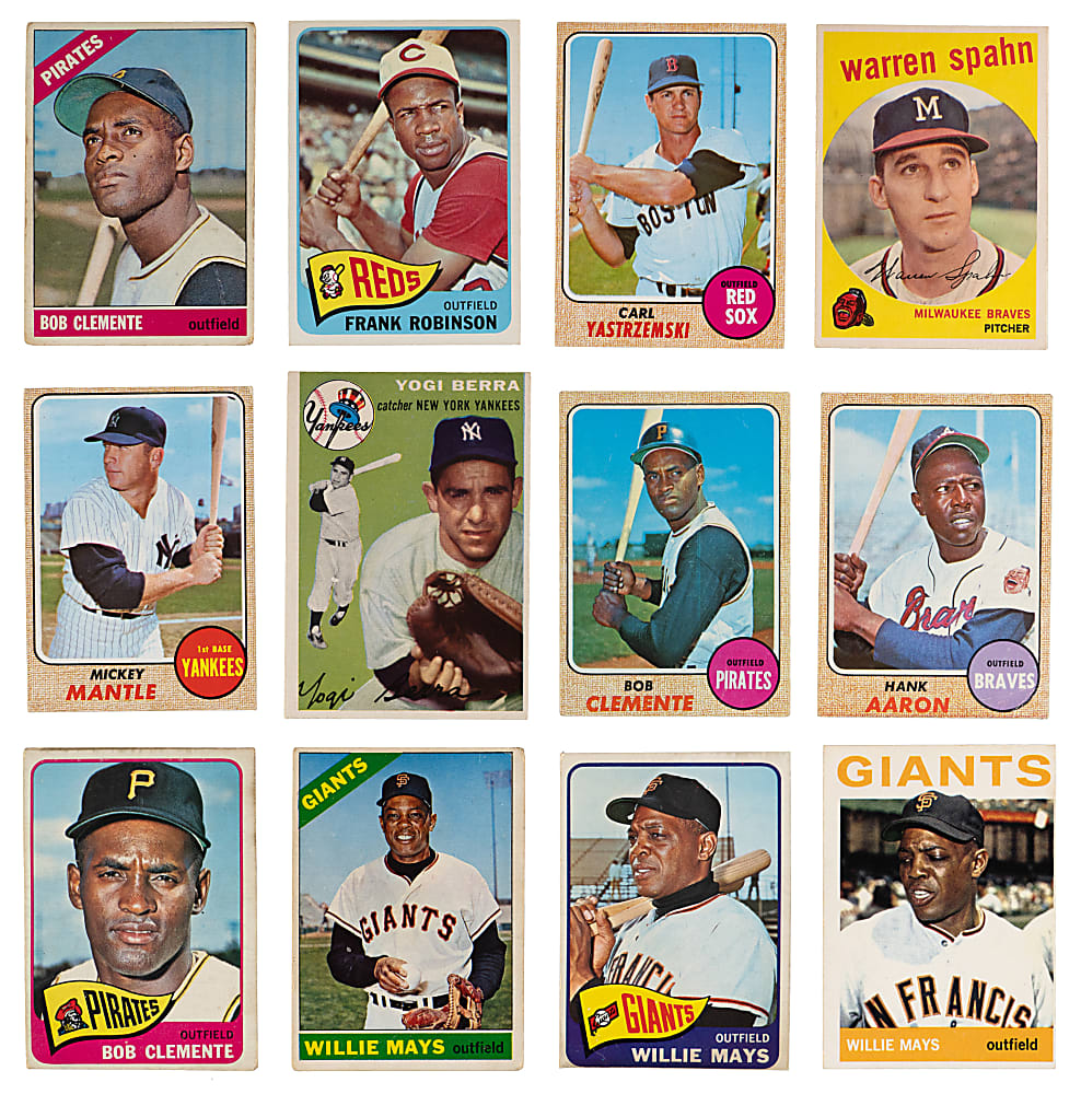 1954-1968 Topps Hall of Fame & Star Collection (19) with (3) Clemente, (3) Mays, Aaron & Mantle
